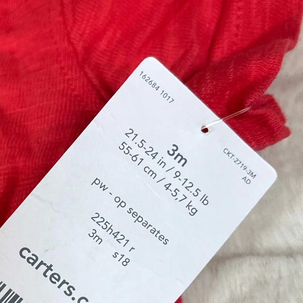 NWT Carters Unisex Baby Boy Girl 3M Red Baseball “No Plate Like Home” Tee Fall